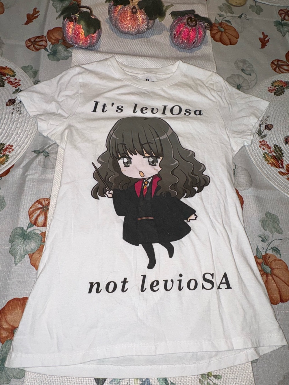 Harry Potter Chibi Hermione Granger "It's Leviosa" Graphic Tee White sz S EUC
